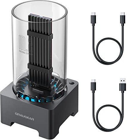 GRAUGEAR M2 Dockingstation mit Lüfter-Kühlung für alle M.2 NVMe PCIe & NGFF SATA M.2 SSD Länge 22110/2280/2260/2242/2230, USB3.2 Gen2 10Gbps