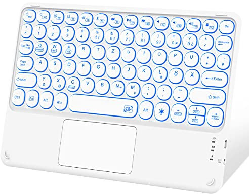 JANOLTY Tastiera Bluethooth retroilluminata, QWERTZ Tedesca portatile senza fili, tastiera per laptop, tastiera PC, tablet con touchpad per iPad Samsung iOS Android Windows