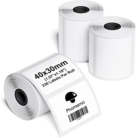 Phomemo 3 Rollen Selbstklebende Etiketten für M110/M220, 40x30mm, 690 PCS | Phomemo Selbstklebende Thermodirekt Etiketten für Schule, Heim, Büro, Einzelhandel, für M110/M220/M221/M108/M250/M120, Weiß