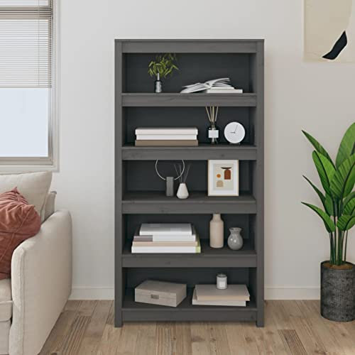 Festnight Bücherregal Regal Wandregal Raumteiler Regal Bücherschrank Stufenregal Raumtrenner Regal Treppenregale Grau 80 x 35 x 154 cm Massivholz Kiefer für Wohnzimmer und Arbeitszimmer