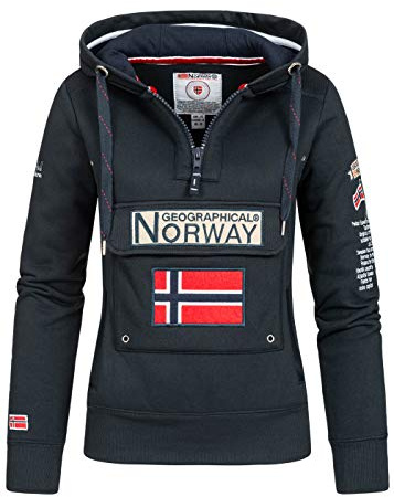 Geographical Norway Gymclass Lady - Sweat Femme Zip Capuche Poches - Sweatshirt Manches Longues Chaud Hoodie Veste - Pull Femmes Saison Printemps Ete Automne Hiver (Marine XXL)