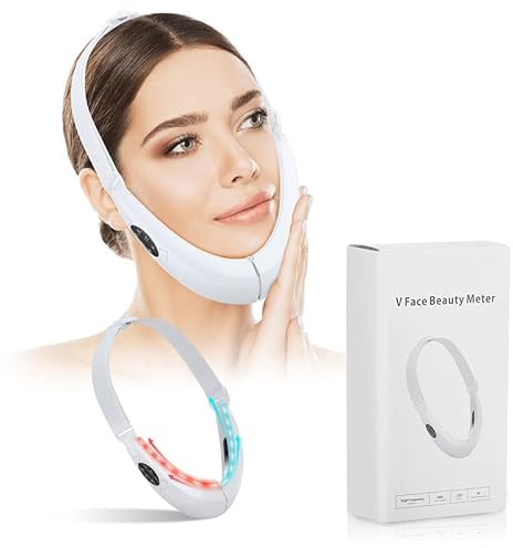 V Face Beauty Meter USB 8 Velocidades Shaping Massager V Face Lifting - Rojo Azul Luz Promueve el Metabolismo Mejora Para Reducir el Doble Papada (Blanco)