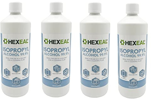 Hexeal 99.9% Isopropyl Alcohol 4L – 4 x 1L IPA for Sanitising & Cleaning | Removes Grime from Phones and Electronics, Powerful Degreaser and Cleaning Fluid