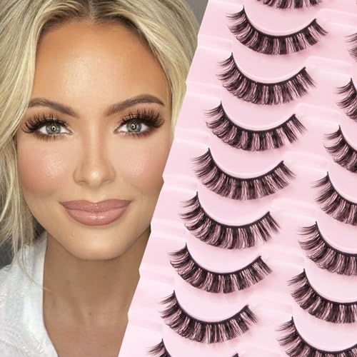 Sixstarhair Falsche Wimpern Cat Eye Russian Strip Lashes Natürliche Look Fake Lashes Künstliche D Curl Natural Cateye False Eyelashes 3D 10 Paar Curly Fluffy Wispy Katzenauge Faux Mink Lashes