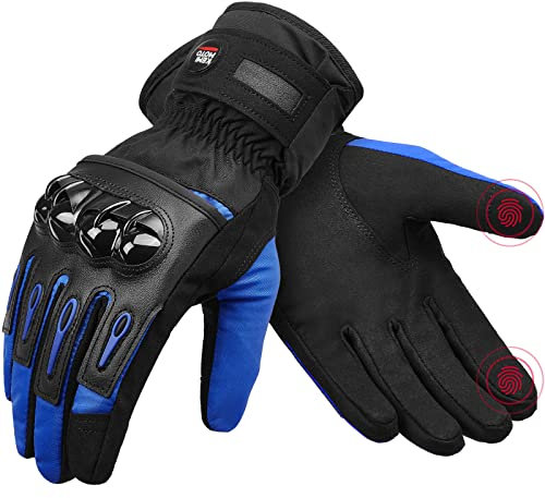 KEMIMOTO Winter Motorradhandschuhe, Winddichte Motorrad Handschuhe mit Touchscreen-Funktion, Warme Winterhandschuhe für Herren Damen-Ideal für Motorradfahrren Skifahrren Radfahren Camping usw