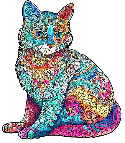 Holzpuzzle Erwachsene, 300 Teile Elegante Katze Puzzles, 36.5x31.4cm Wood Puzzle, Unregelmäßige Einzigartige Tierform Holzpuzzles für Erwachsen, Schön Geschenk für Familie Freunde