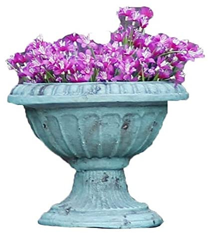 Balcony hanging planter Garden Gardening Flower Pots Outdoor Garden Flower Pots, Blue Ceramics Goblet Flower Pots Retro (Blue 32 * 32 * 16CM)