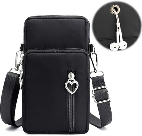 WOKICOR Handytasche zum Umhängen Damen,Handyumhängetaschen Damen mit Geldbörse Nylon Kleine Umhängetasche mit Kopfhörer Eingang,Verstellbar Schultergurt Sportarmband Mini Crossbody Schultertasche