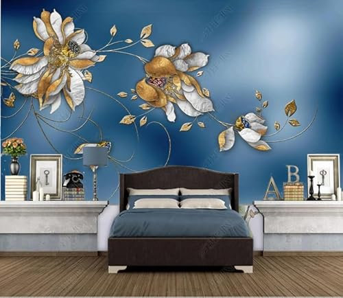 TUJU Bunte goldene Relief-Lotusmuster-TV-Hintergrundwand * 200 cm x 140 cm (78,7 x 55,1 Zoll) Wandbilder, Hintergrundbilder, Fotos, Poster, individuelle Anpassung