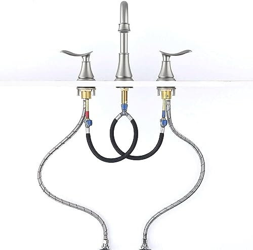 Robinet de salle de bain à 3 trous – Comprend un ensemble de vidange escamotable pivotant et des tuyaux d'alimentation en eau for une installation facile