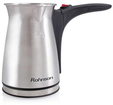 Rohnson Caffettiera Elettrica Turco 400ml - Caffè Greco e Turco, Funzione Anti-Trabocco, Ebollizione Rapida, Grande Capacità, Fino a 6 Tazze, Resistenza in Acciaio Inox, Controllo Temperatura, 800W