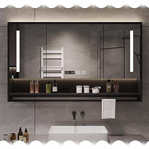 Badezimmerschrank,Beleuchtet für Badezimmer, Medizinschrank mit LED-Schminkspiegel, Wandbadezimmer mit Licht, 28 * 30 Zoll, Weiß/Schwarz (Farbe: Schwarz, Größe: 36 * 30 Zoll (90 * 75 cm)) (B