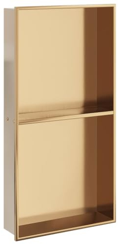 vidaXL Shower Niche, Recessed Shower Shelf for Wet Room, Wall Insert Bathroom Storage for Shampoo Soap Toiletries, Brushed Gold Stainless Steel