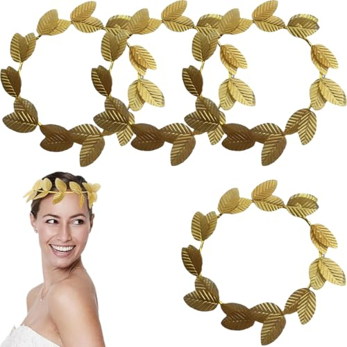 ZKGYUS 4 Stück Gold Blatt Stirnbänder,Römischer Kopfschmuck Gold Blatt Kronen Kopfschmuck Römisches Lorbeer Kranz Griechischer Kopfschmuck,Für Damen Herren Kopfschmuck Zubehör Weihnachten
