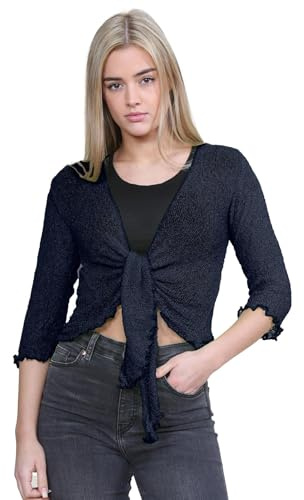 Janisramone® Cropped Bolero Shrugs for Women Fine Double Knit Tie Front Top