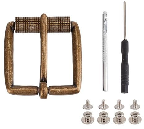 NICENEEDED Belt Buckle Replacement Tools Set, Single Prong Belt Replace Buckles, Vintage Leather Belt Buckles with Hole Opening Tool Retro Removable Belt Buckle Accessories Kit for Men
