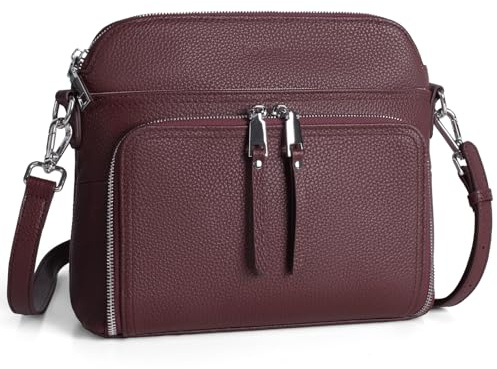 befen Echtleder Handtasche Damen Kleine Umhängetasche RFID-Blockierung Leder Crossbody Bag mit Verstellbar Abnehmbar Schultergurt Burgunderrot
