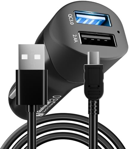 Dash Cam Power Lead Cable Mini USB Car Charger 12V to 5V with 2 USB Ports 3M Wire Long DC 5.4A Power Supply Adapter with Straight Mini USB Connector for Dash Cameras Sat Navs GPS Navigation DVR