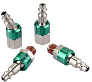 Yolass Air Tool Fittings, I/M Industrial Type Swivel Air Plugs, 2 Pcs 1/4 Inch NPT Male Threads, 2 Pcs 1/4 Inch NPT Female Threads, Pre-coated with Thread Glue