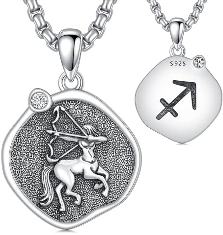 ROMANTICWORK Colliers 12 Constellations en Argent Sterling 925 Pendentif Signe du Zodiaque Sagittaire Bijoux Astrologie Horoscope Cadeau Anniversaire pour Hommes Femmes