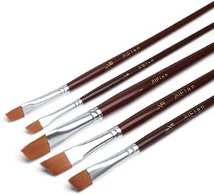 Elan Schrägpinsel Set 5-teilig, kurzstielige Nylon Pinsel für Acryl- und Gouachemalerei, Maler Pinsel Schräg, Pinselset Acrylfarben, Malerpinsel Set