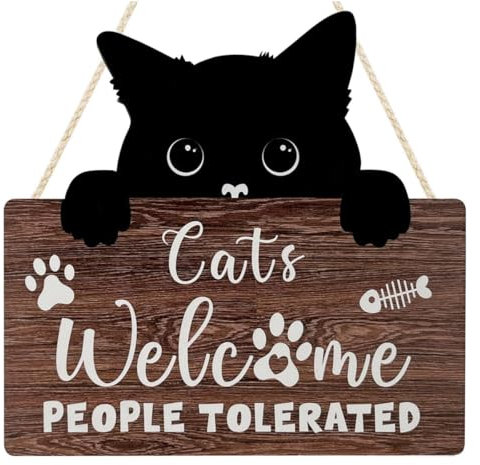 Laroal 1 pz. Cartello di Benvenuto per Gatti, Cartello per Gatti, Targa in Legno di Benvenuto per la Decorazione della casa, Citazione Divertente per Gatti, Gatti Benvenuti, Decorare