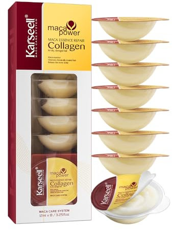 Karseell Collagen Masque Cheveux 12ml x 8Pcs, Maca Essence Masque Capillaire, Réparation Profondeur pour Secs et AbiméS Tous Types de Cheveux