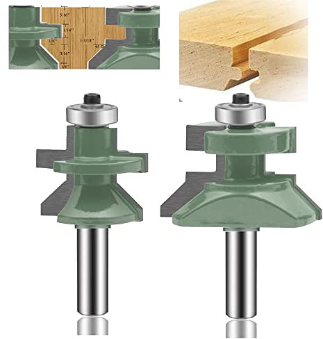 IHVBRHHM Nut- und Feder-Bodenfräser-Set, 1/2-Zoll-Schaft, 2-teilig, V-Kerbe, Wandvertäfelung, Bodenbelag, Holzbearbeitung, Tür, Schrank, Holzfräser-Set, Geländerkantenschneider (grün)