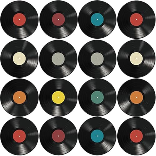 Veemoon 16 Pièces décoration de disque vinyle dossiers pour l'esthétique murale faux vinyles muraux room decor décoration pour muraux ornement mural PVC Black