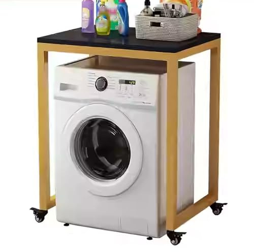 Lagerregal Über Der Waschmaschine Mit Rollen,Über Dem Waschmaschinenregal,Waschmaschinenschrank,Badezimmer-Regal,Frontlader-Waschmaschine Und Trockner Tragbares Gestell(Black/gold)