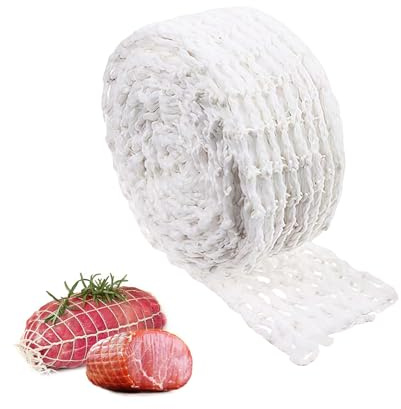 1 pezzo di rete per affumicatura, rete per prosciutto, rete per rouladen, resistente alle alte temperature ed elastica (5 m, 18 fori)