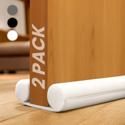 Draft Excluder for Doors 86cm / 34 inch - 2 Pack Under Door Draught Excluder, Double Sided Door Draft Stopper- Energy Saving & Sound Proofing (White)