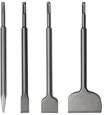 Greywolf chisel Set, 4 Pcs Tile Removal chisel Bits, Pointed, Flat, Scraping, Alloy Steel for SDS Plus Rotary Hammer Drill Bit Attachment