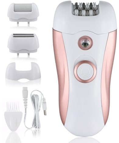Focenat 3-in-1 Damen Epilierer Elektrisch, Wiederaufladbar USB Haarentferner mit LED-Licht, Nass, Trocken Anwendung, Gesicht, Beine, Achseln, Bikinizone, Rasierer Peelingaufsatz Inklusive
