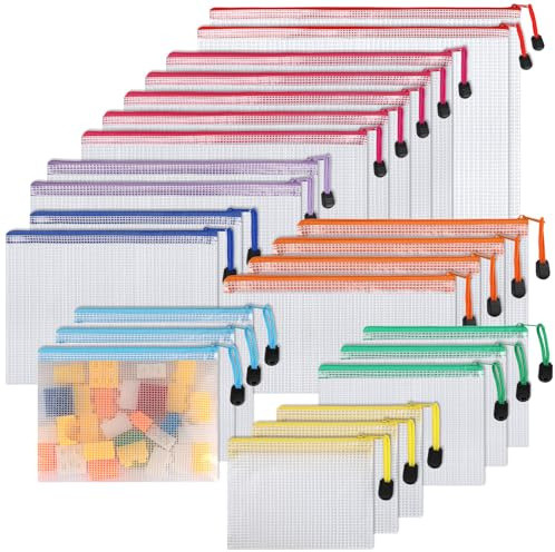 Plastic Zip Wallets Folders - 24Pcs Multi-Sizes File Folder, Zip Lock Bags | Plastic Folders Document Wallet, for School, Office, Travel, Organizing Stationery and Home Storage
