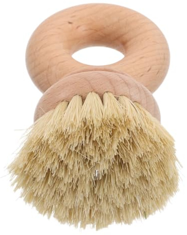 Homoyoyo Natural Beech Kitchen Dish Brush with Sisal Bristles Short Handle Stamp Scrubber for Deep Pot Corners Pan and Sink Cleaning Tool Durable Kitchen Scrub Accessory