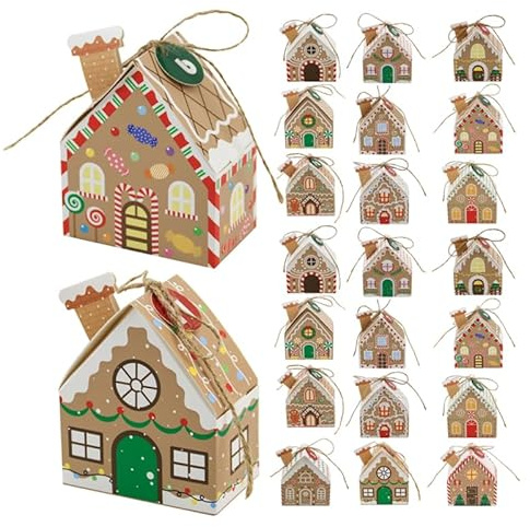 iplusmile DIY Christmas Advent Calendar Boxes – 24 Count Gingerbread House–Shaped Cardboard Countdown Gift Boxes, Reusable & Anti-Tear for Daily Surprises – for Kids, Family, Holiday Party Decor