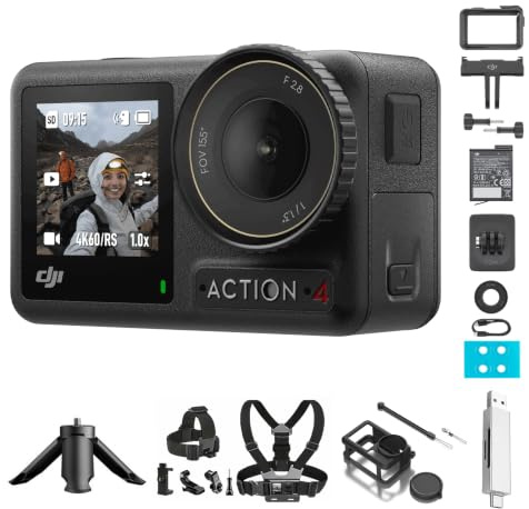 DJI Osmo Action 4 Standard-Combo Mehrere Zubehörteile Bundle – 4K/120fps wasserdichte Action-Kamera mit einem 1/1,3-Zoll-Sensor, atemberaubende Low-Light-Aufnahmen, 10-Bit- und D-Log M-Farbleistung