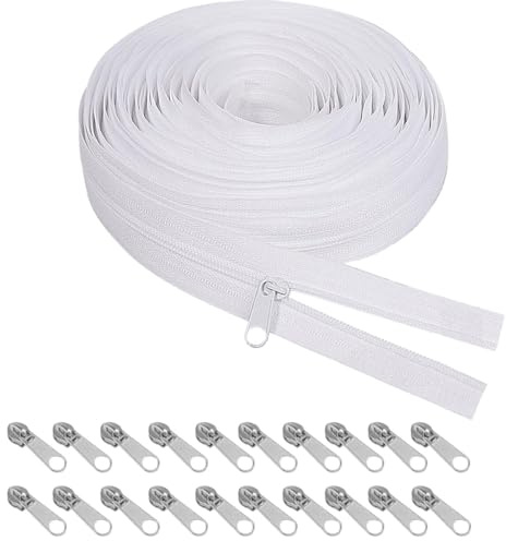Cerniera Lampo Infinita con Cursori, Cerniera Metallo Continua, Lunghezza 20m Larghezza 2.5cm, Ideale per Biancheria da Letto, Abiti, Borse, Tessuti, Dispone di 20 Terminali