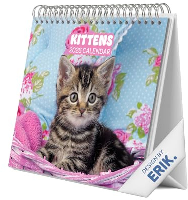 Grupo Erik Calendario sobremesa 2026 Gatos - Almanaque de mesa 2026 Con espacio para Anotar, Vista Mensual global, Ilustraciones y Base resistente (19,5 x 16,5cm)
