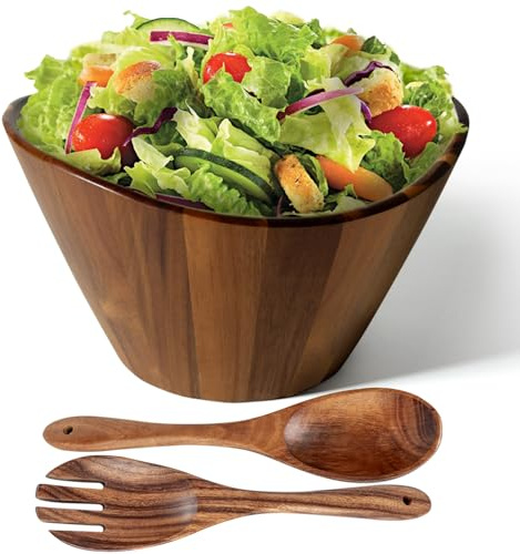 Guolich Wooden Salad Bowl Set Comes with a Wooden Spoon and Fork, Extra Large Acacia Wood Salad Bowl. for Fruits, Mixing Bowl for Salads, Snacks.Suitable for Family Kitchens and Dining Rooms.