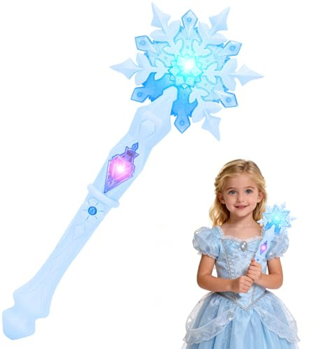 Fancysky Bacchetta Magica Luminosa Principessa, LED Bacchetta Fiocco di Neve Bambina con Luci e Suoni, 3 DIY Adesivi, Bambini Frozen Fata Carnevale Natale Halloween Winter Cosplay (Rosa) (Blu)