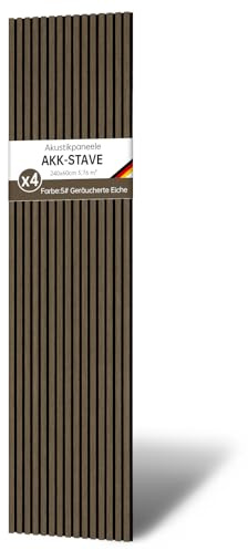 Akustikpaneele Holz 240x60 cm (4er-Set 5,76 m²) - Akustik Paneele & Holzpaneele Wand für Schallschutz | 3D Paneele Wand als Wandverkleidung Innen für Wohnzimmer & Büro(Dunkel Walnuss)