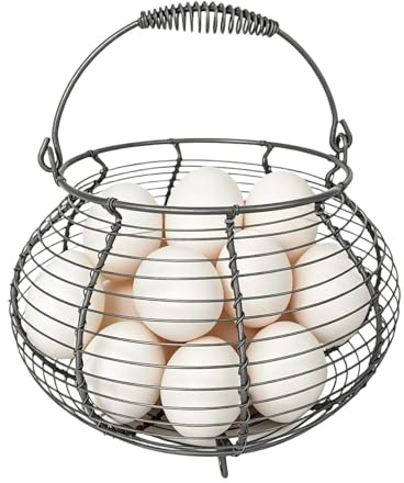 Cesta de recogida de huevos, soporte de alambre tejido vintage | con asa para mostrador de huevos | para cocina, picnic, granja, jardín, Pascua, Navidad, frutas y verduras