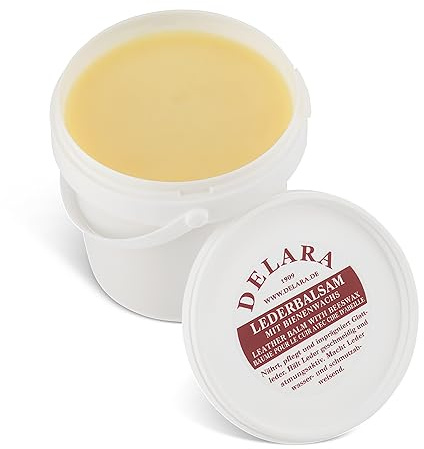 DELARA läderbalsam, transparent, med högkvalitativt bivax, gör lädret smidigt och vattenavvisande, 500 ml i hink, tillverkad i Tyskland