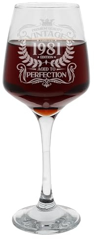 Always Looking Good Calice da vino con incisione Aged to Perfection, regalo per 44° compleanno vintage 1981 Aged to Perfection, grande bicchiere da vino inciso per 44 anni, 400 ml