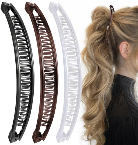 3 Stück Bananenspange-Haare-Set, Banana Hair Clip, Bananen-Haarspange für Feines Haar, Große Haarspangen für Damen für Sport und Alltag für Frauen und Mädchen (Schwarz, Braun, Weiß)
