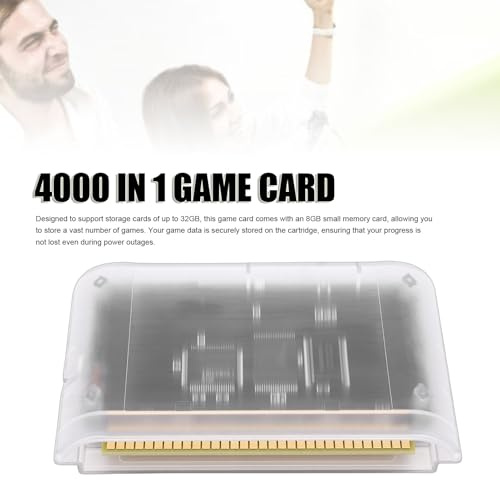 XUMIUZIY 4000 i 1 Spelkort, Passar för Mega Drive Master System 32X Originalspelkonsoler, med 8 GB Litet Minneskort, Stöder FAT FAT16 FAT32 Filsystem (Transparent Vit)