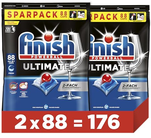 Finish Ultimate Fresh Spülmaschinentabs - Geschirrspültabs für ultimative Reinigung, Fettlösekraft und Glanz - Sparpack mit 176 Tabs (2 x 88 Tabs)
