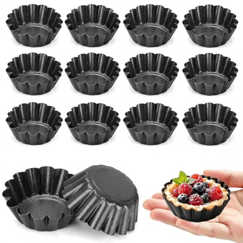 MIAOQIyu 12 mini pirottini da 7,5 cm, antiaderenti, in acciaio al carbonio, riutilizzabili, per budini, torte, muffin, cupcake